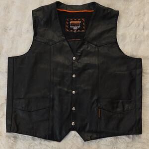 Interstate Leather Black Full Snap Tuxedo Vest Mens XXXLT Motorcycle Biker VGUC